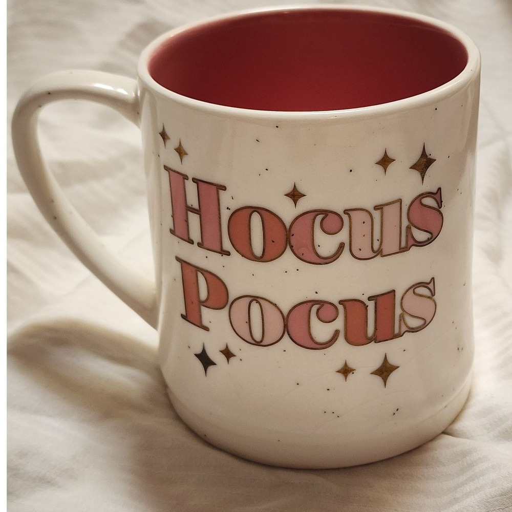Cobwebs & Cauldrons Hocus Pocus Speckled Ceramic Coffee Mug Pink Interior EUC